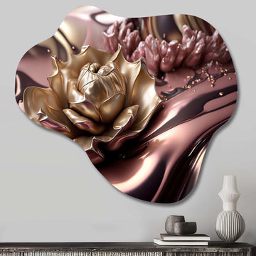 Pink And Gold Glam Flowers V - Asymmetric Metal Wall Art